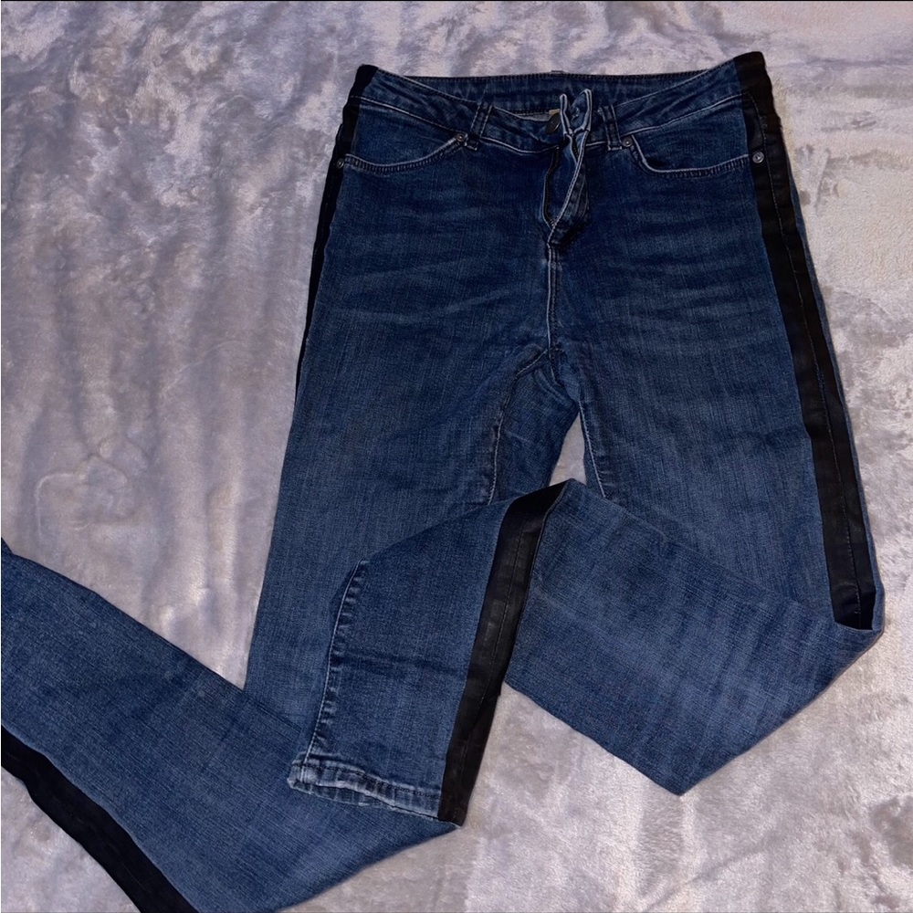 Topshop Dark Blue Skinny Jeans with Black Side Stripe